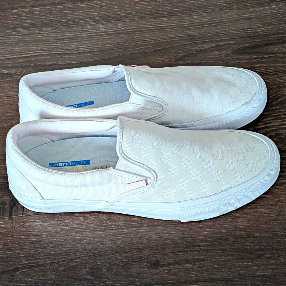 VANS Slip-On Pro White Checkerboard Canvas Skate Comfort Shoes/Men's Size: US 11